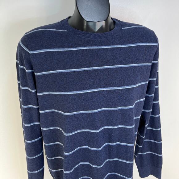 Banana Rebuplic Luxury Blend Silk Cashmere Stripe Crewneck Sweater Blue Pullover - Picture 2 of 5